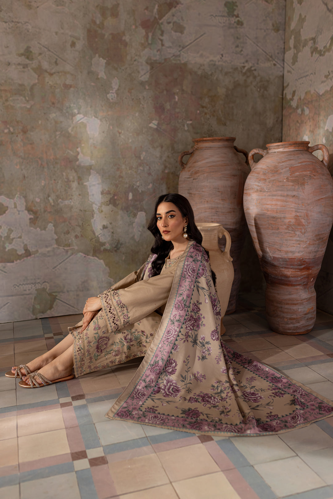 Beige Peel 3Pc - Embroidered Khaddar Dress - BATIK