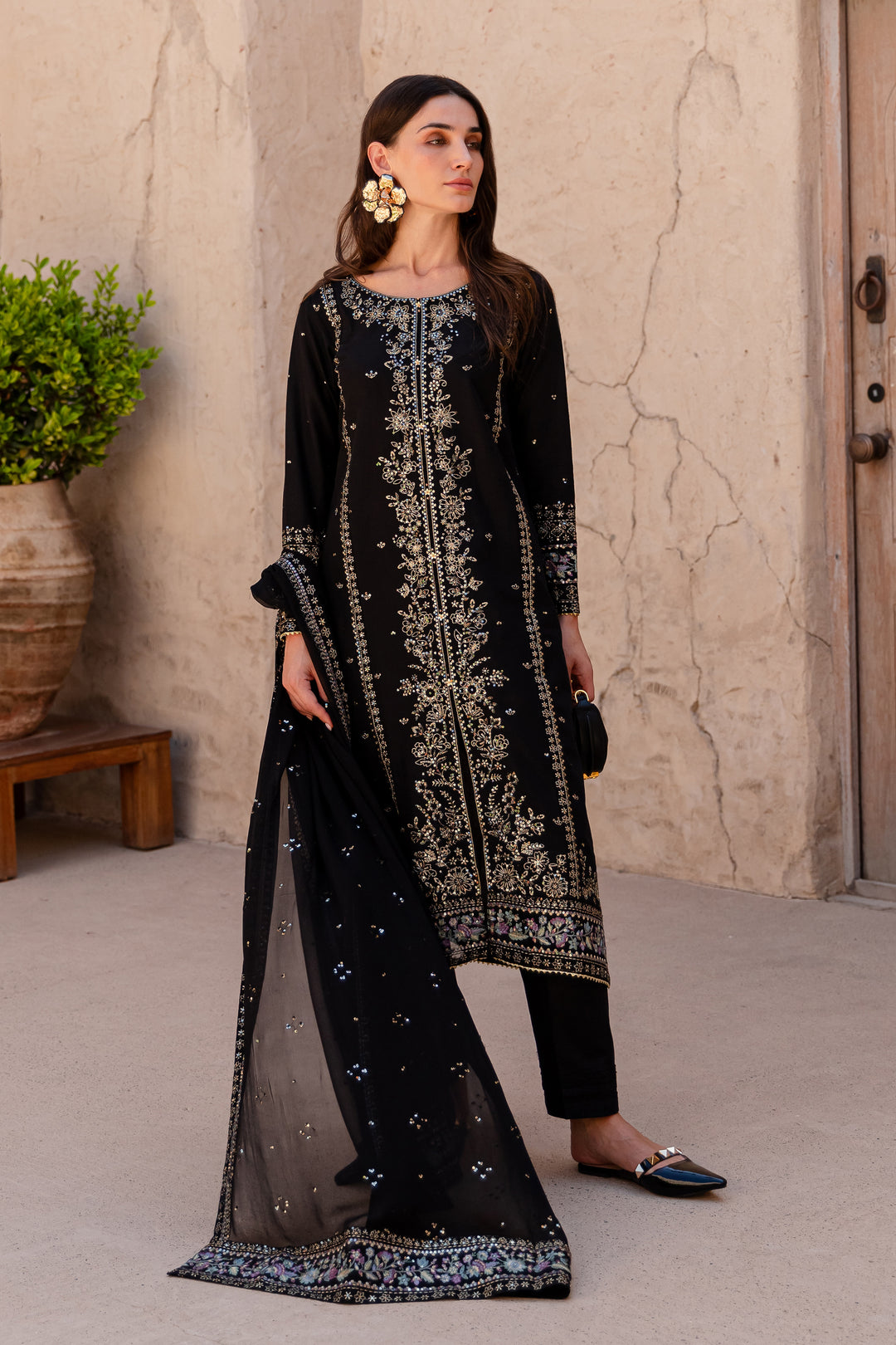 Ernest 3Pc - Embroidered Khaddar Dress - BATIK