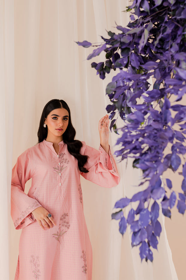 Light Pink 2Pc - Embroidered Jacquard Dress - BATIK