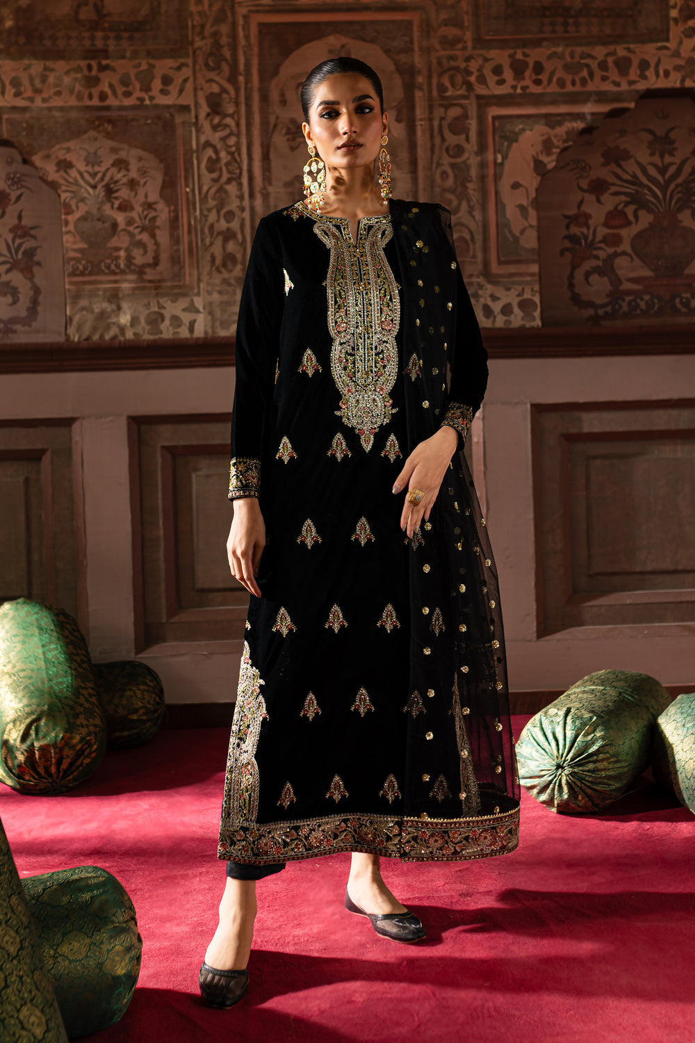 Siyah Gul 3Pc- Embroidered Luxe Pret - BATIK