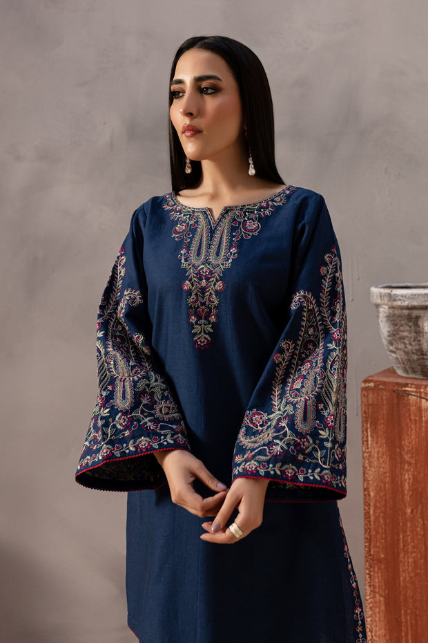 Ebony Blue 2Pc - Embroidered Khaddar Dress - BATIK