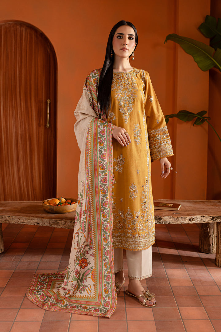 Gold Inarah 3Pc - Embroidered Khaddar Dress - BATIK