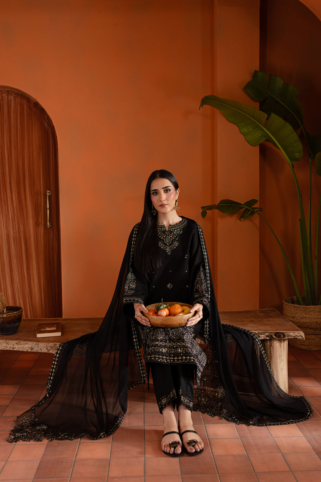 Black Magisk 3Pc - Embroidered Khaddar Dress - BATIK