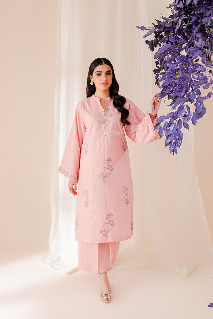 Light Pink 2Pc - Embroidered Jacquard Dress - BATIK