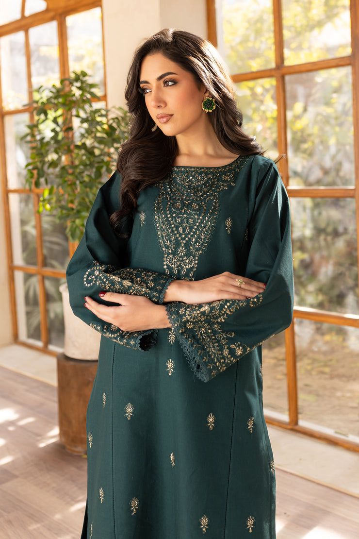 Emerald Dream 2Pc - Embroidered Khaddar Dress