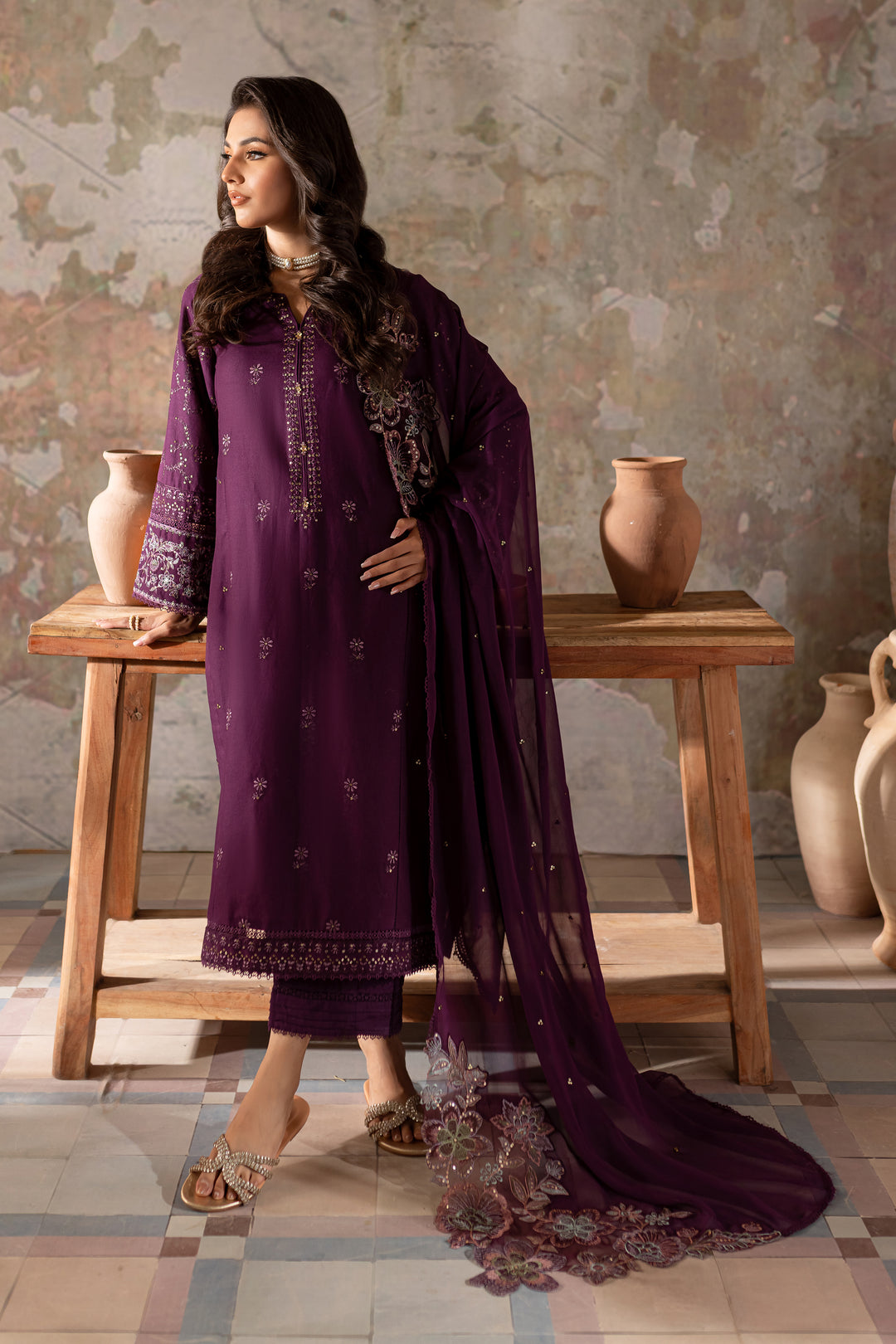 Chowder 3Pc - Embroidered Khaddar Dress - BATIK