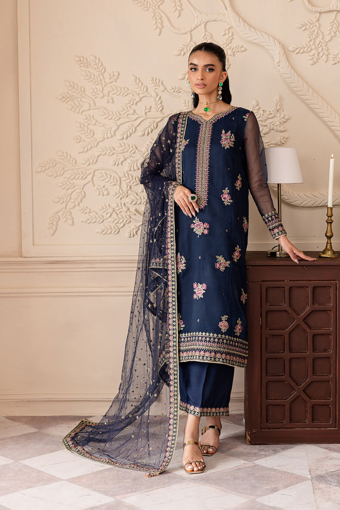 Ishani 3Pc - Embroidered Luxe Pret