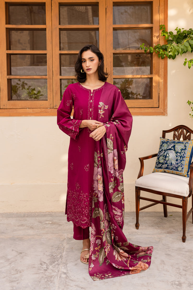 Lilas 3Pc - Embroidered Khaddar Dress - BATIK