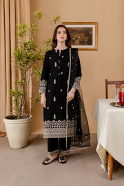 Black Aaira 3Pc - Embroidered Khaddar Dress - BATIK