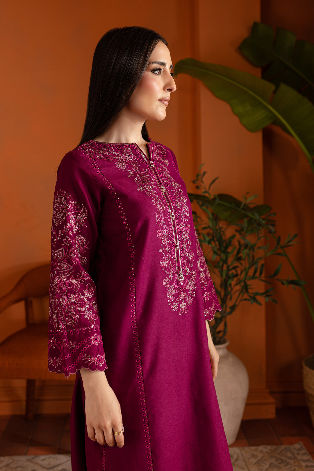 Magenta Luna 2Pc - Embroidered Khaddar Dress - BATIK