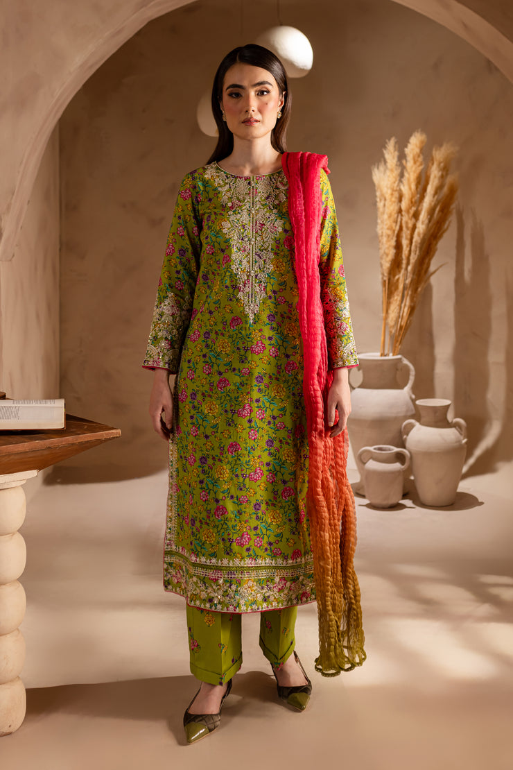 Shein 3Pc - Printed Khaddar Dress