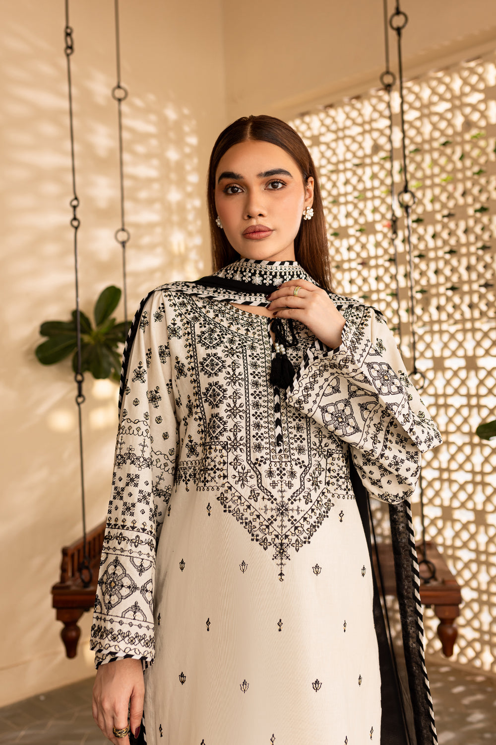 White Jewel 3Pc - Embroidered Khaddar Dress - BATIK