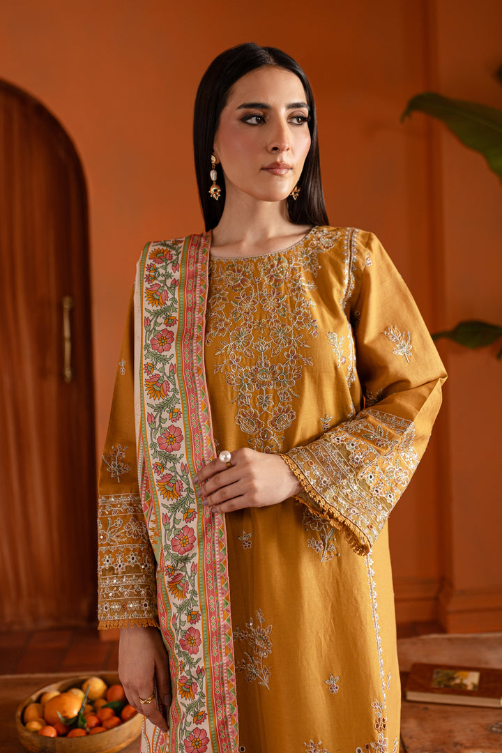 Gold Inarah 3Pc - Embroidered Khaddar Dress - BATIK