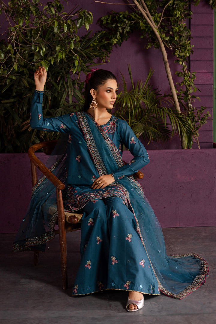 Eshmaal 3Pc - Embroidered Solid Dress - BATIK