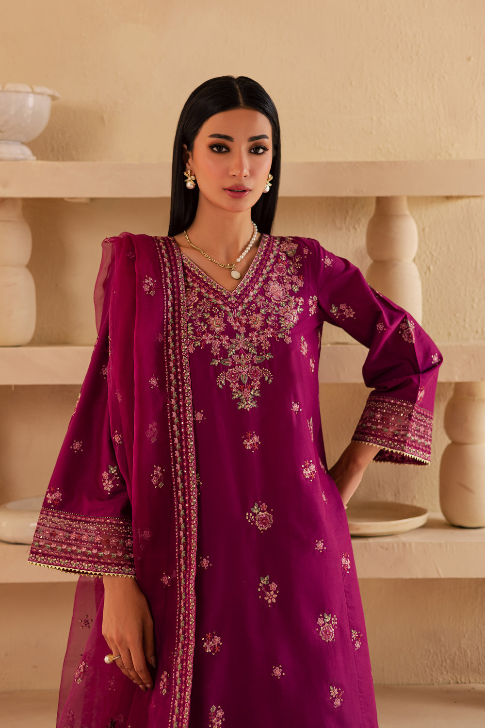 Zariah 3Pc - Embroidered Solid Dress - BATIK