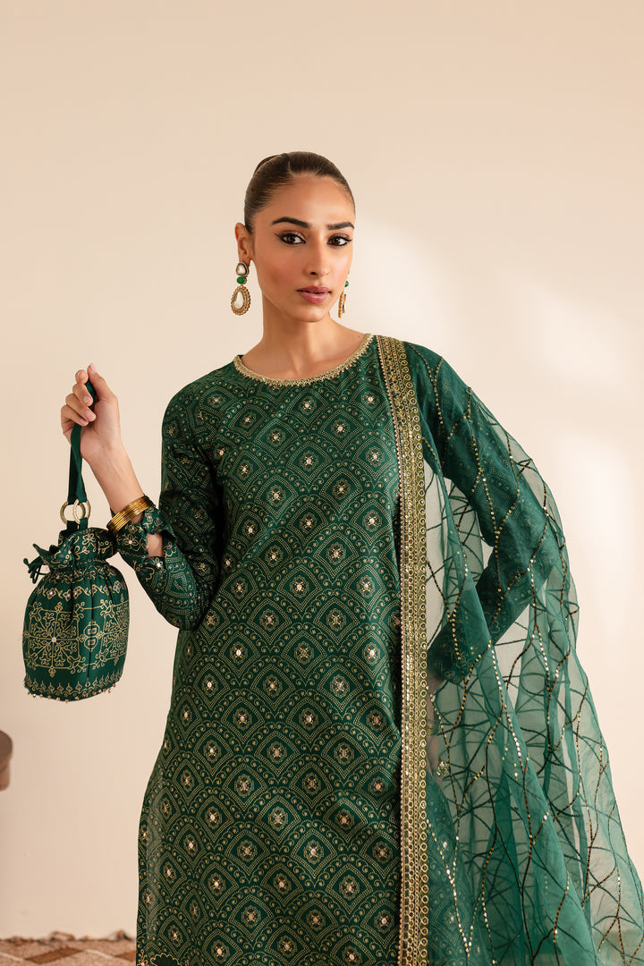 Forest Green 3Pc - Embroidered Luxe Pret