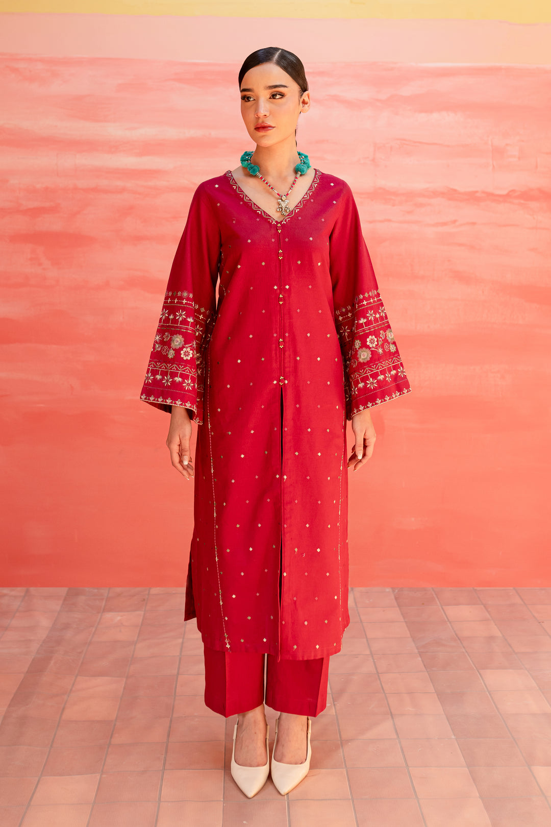 Pink Outfit 2Pc - Embroidered Khaddar Dress - BATIK