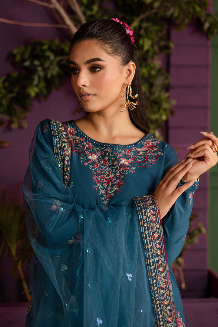 Eshmaal 3Pc - Embroidered Solid Dress - BATIK