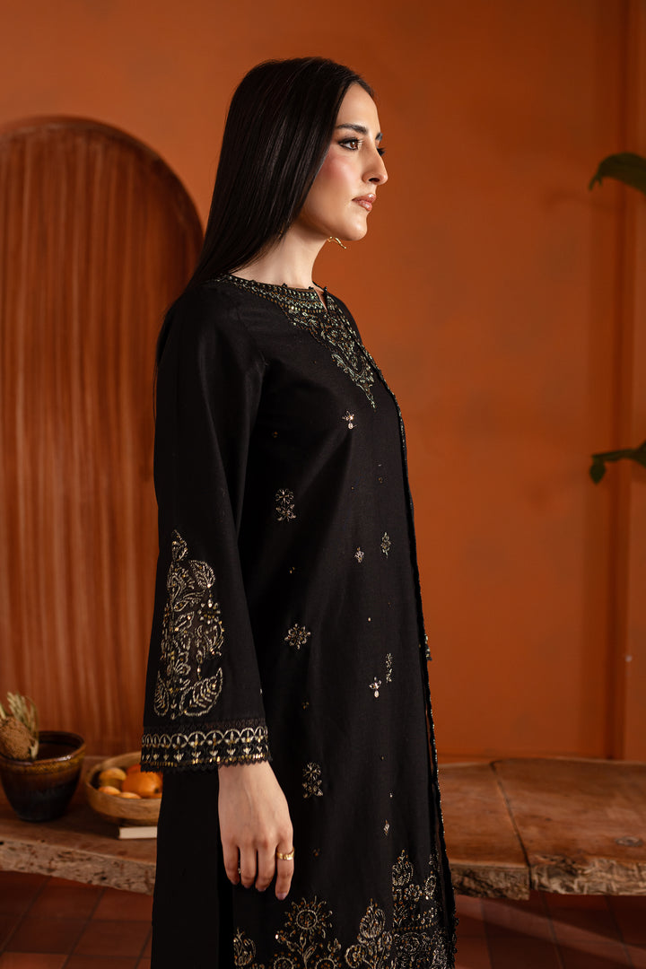 Black Magisk 3Pc - Embroidered Khaddar Dress - BATIK