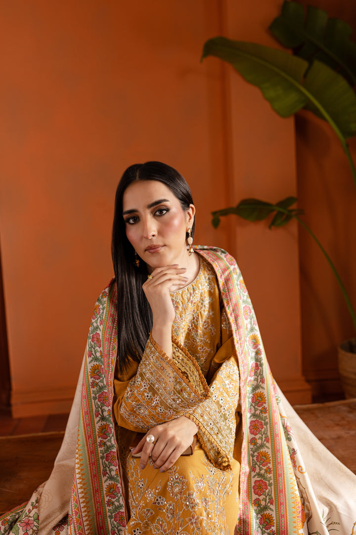 Gold Inarah 3Pc - Embroidered Khaddar Dress - BATIK