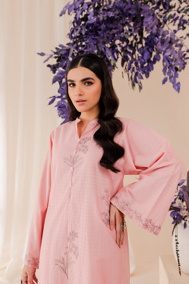 Light Pink 2Pc - Embroidered Jacquard Dress - BATIK