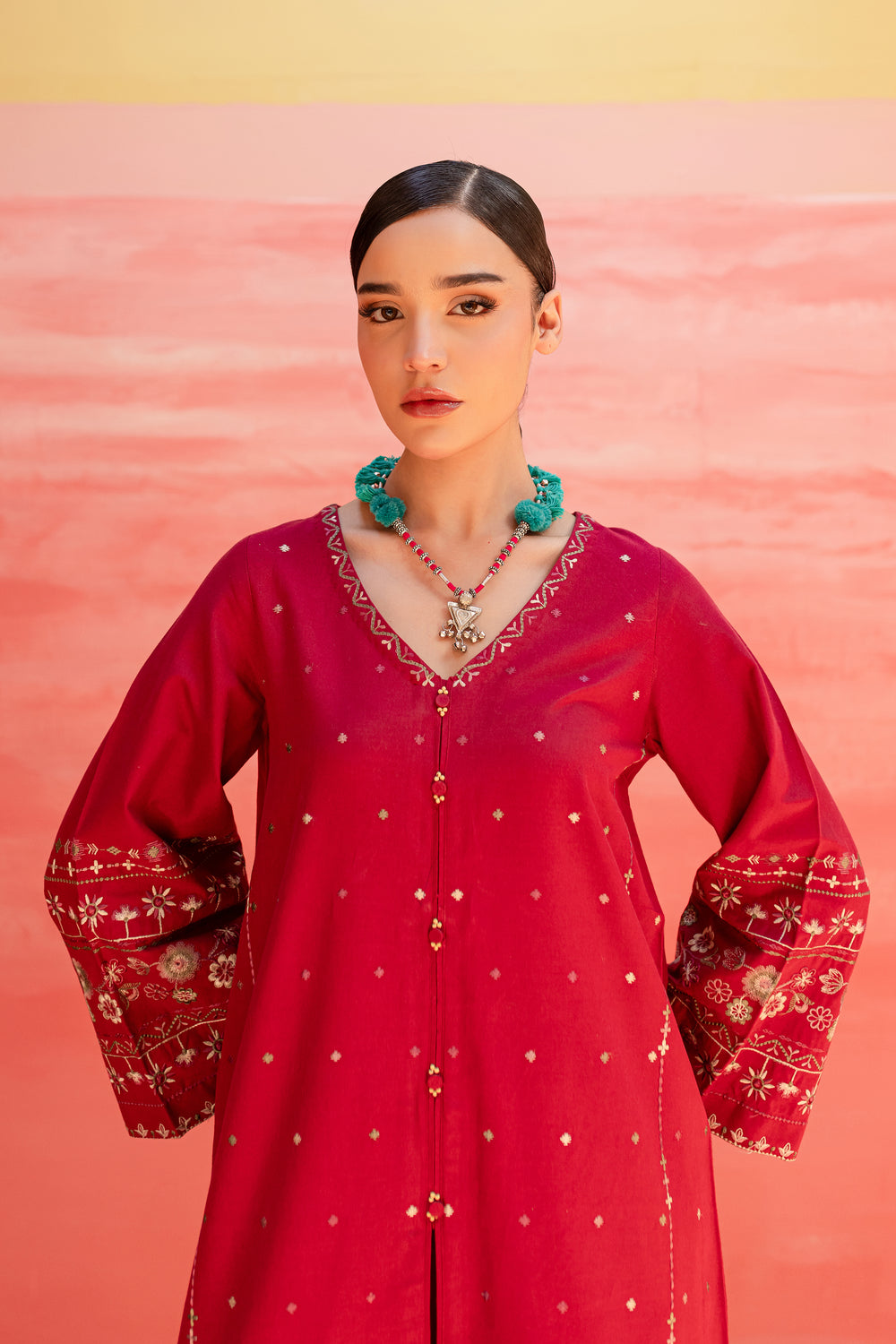 Pink Outfit 2Pc - Embroidered Khaddar Dress - BATIK