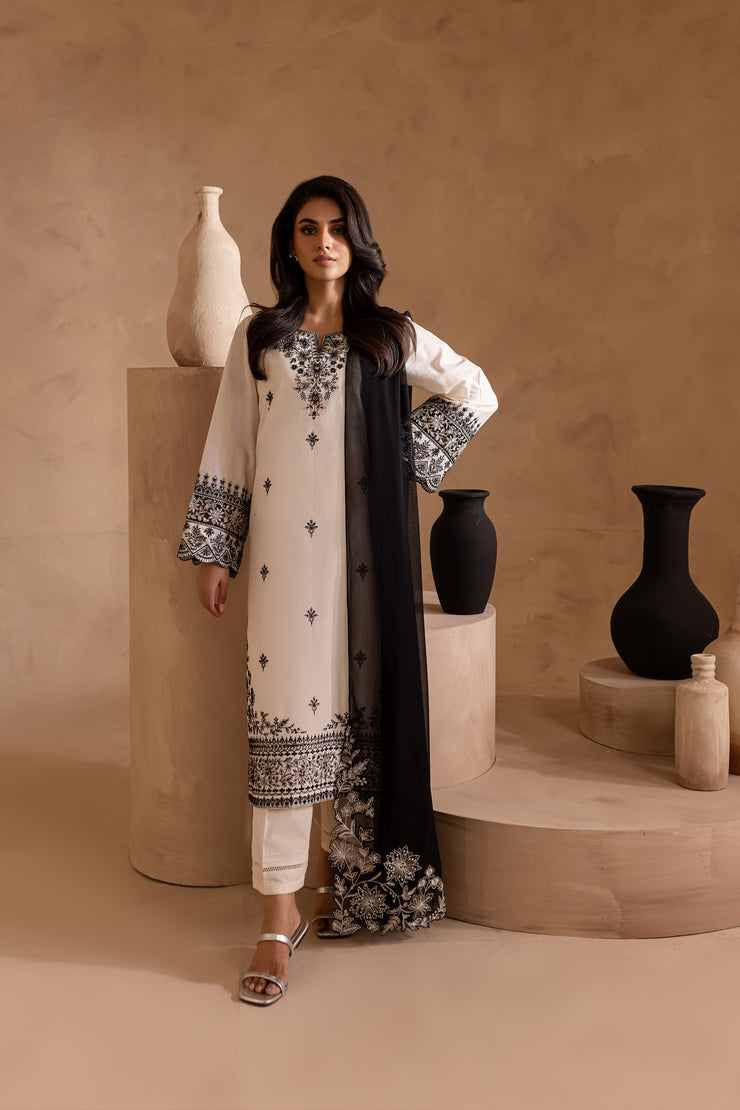 Blanco 3Pc - Embroidered Lawn Dress