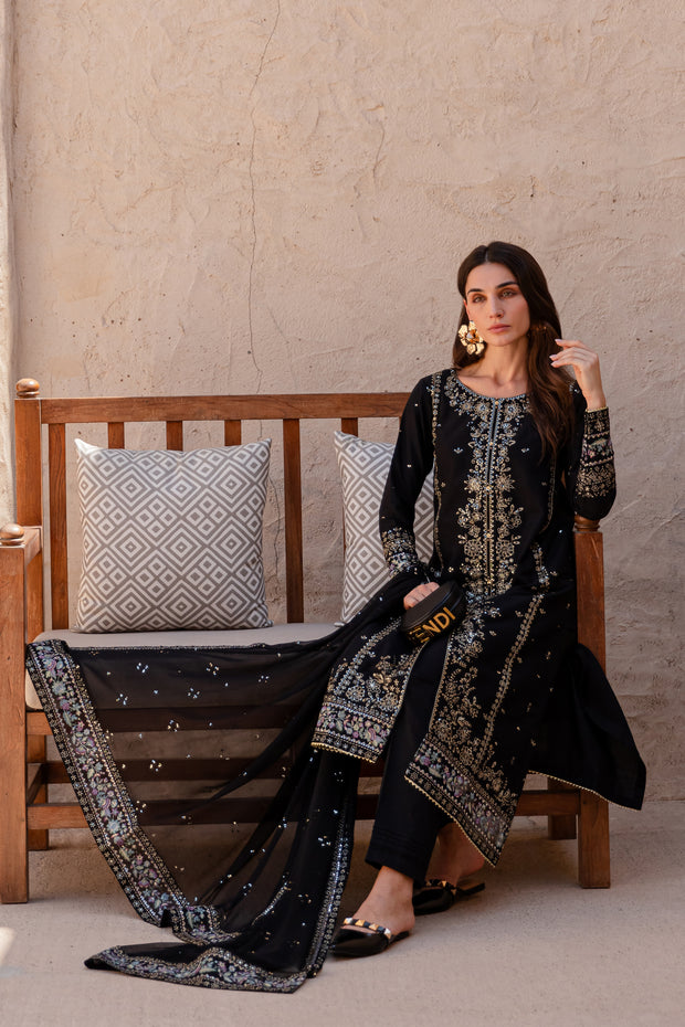 Ernest 3Pc - Embroidered Khaddar Dress