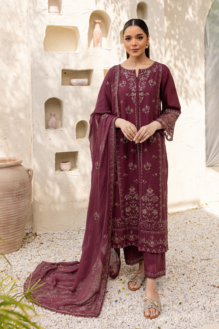 Mauve Paragon 3Pc - Embroidered Khaddar Dress - BATIK