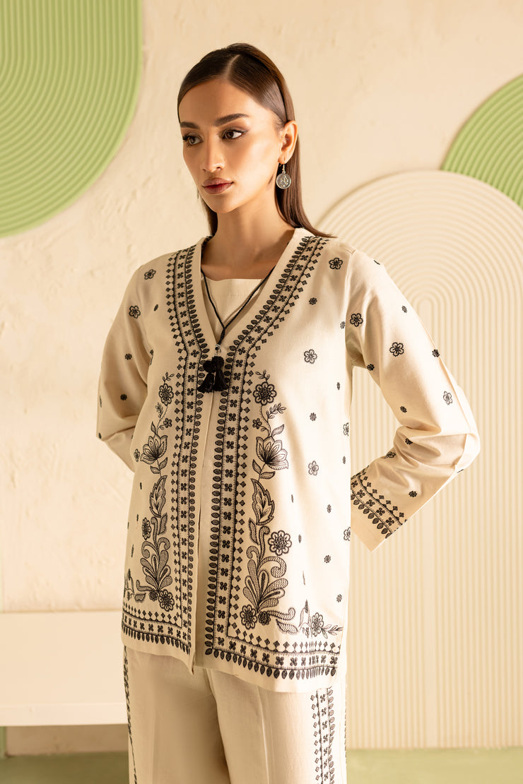 Greek 3Pc - Embroidered Khaddar Dress