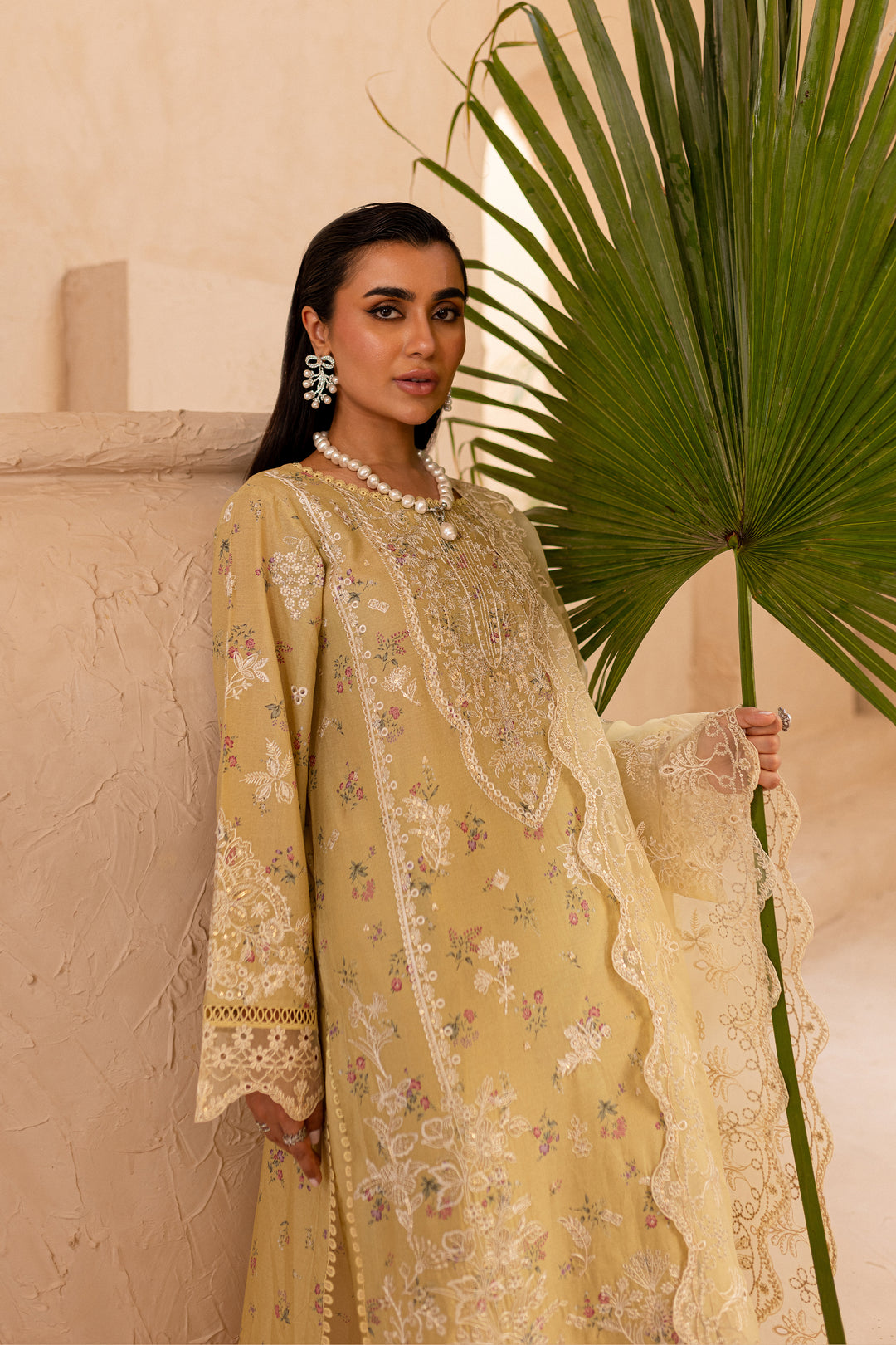 Ammar Olive 3Pc - Embroidered Luxe PRET - BATIK