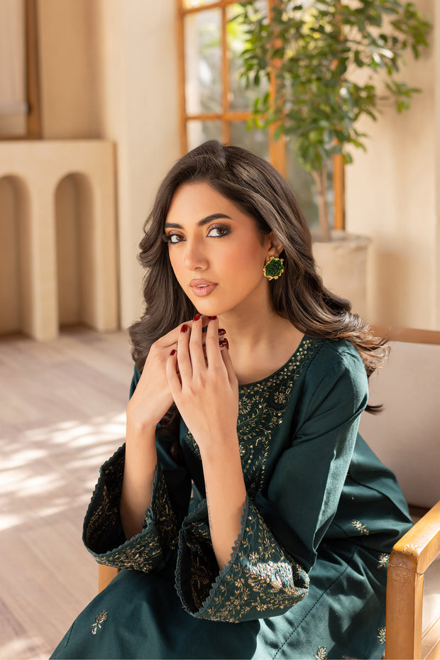 Emerald Dream 2Pc - Embroidered Khaddar Dress