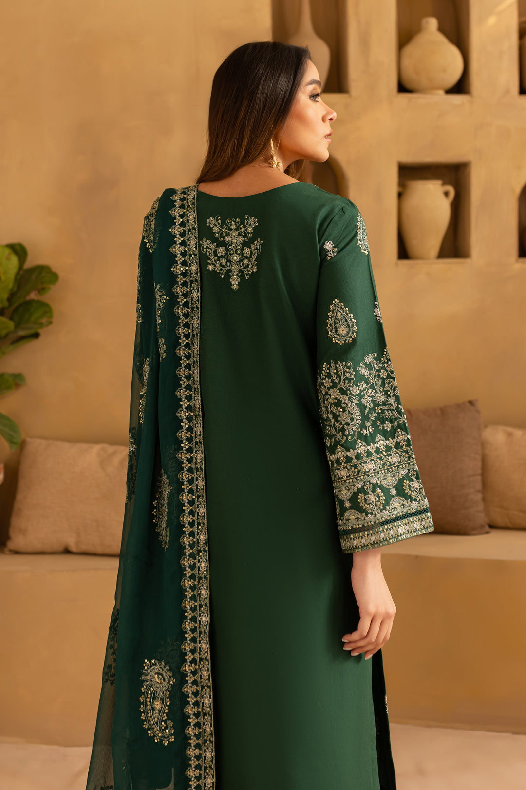 Green Amy 3Pc - Embroidered Khaddar Dress - BATIK