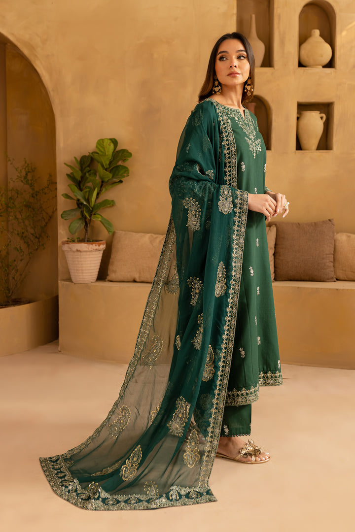 Green Amy 3Pc - Embroidered Khaddar Dress - BATIK