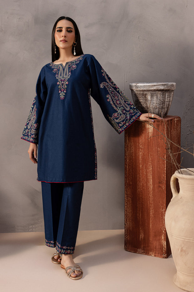 Ebony Blue 2Pc - Embroidered Khaddar Dress - BATIK