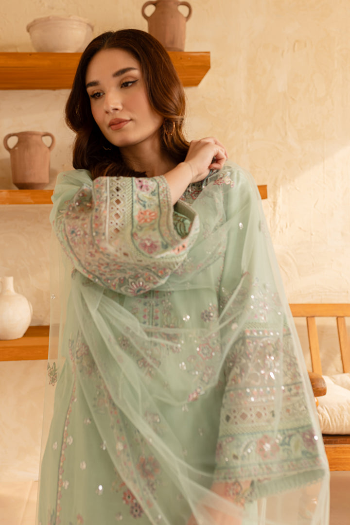 Pearly Blue 3Pc - Embroidered Lawn Dress