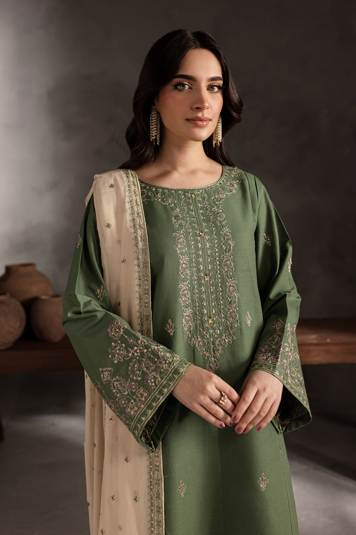 Sage Stone 3Pc - Embroidered Khaddar Dress - BATIK