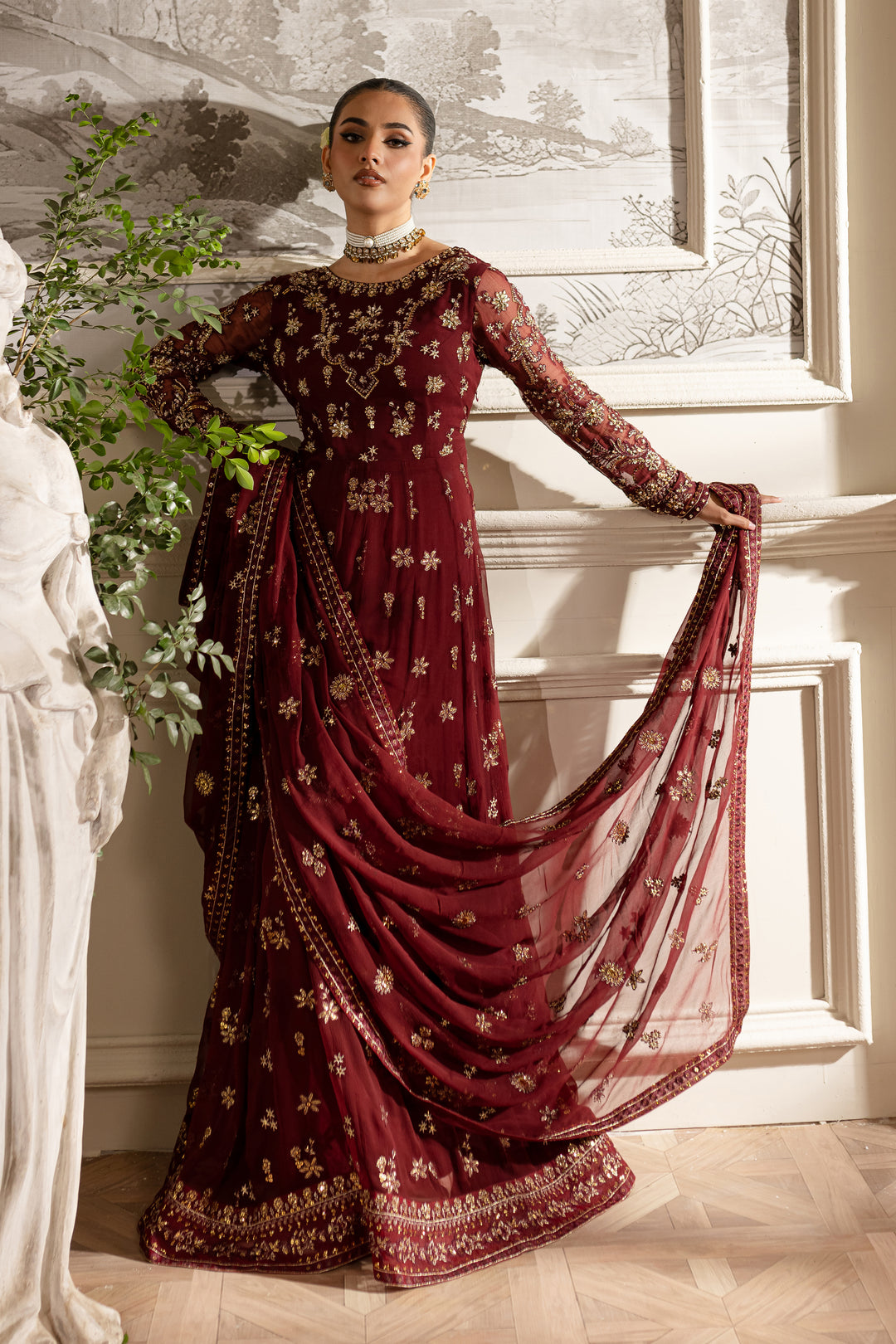 Maroon Flame- 3Pc Formal Dress - BATIK