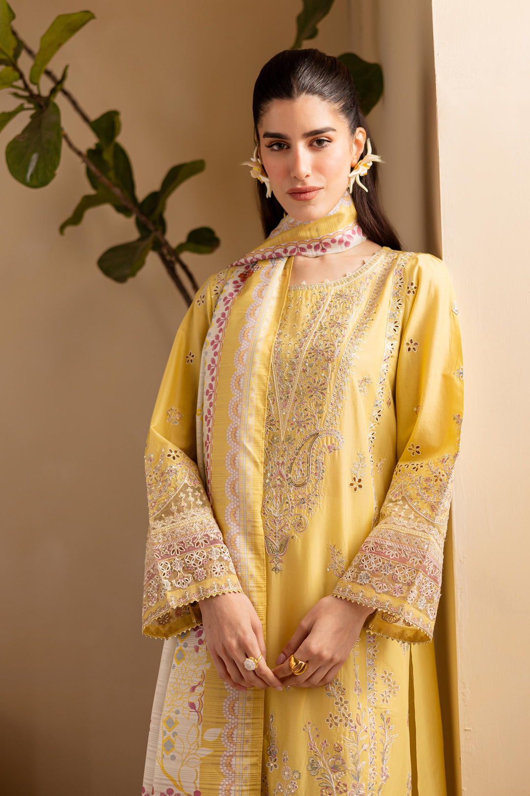 Lime Yellow 3Pc - Embroidered Luxe PIMA