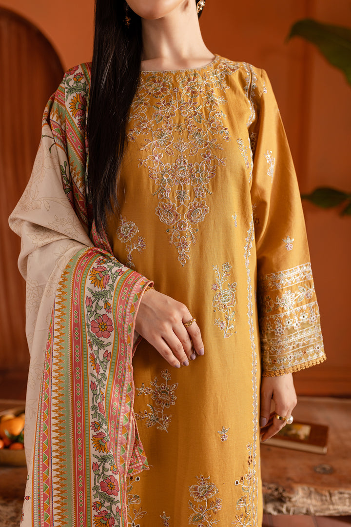 Gold Inarah 3Pc - Embroidered Khaddar Dress - BATIK