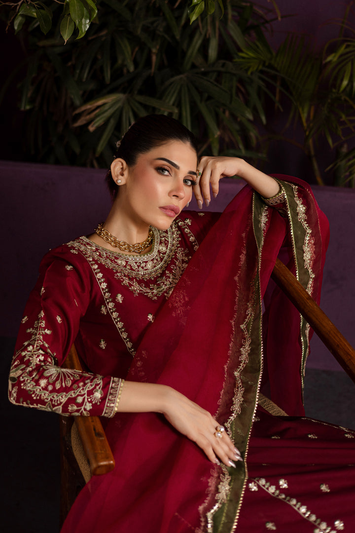 Laal 3Pc - Embroidered Solid Dress - BATIK