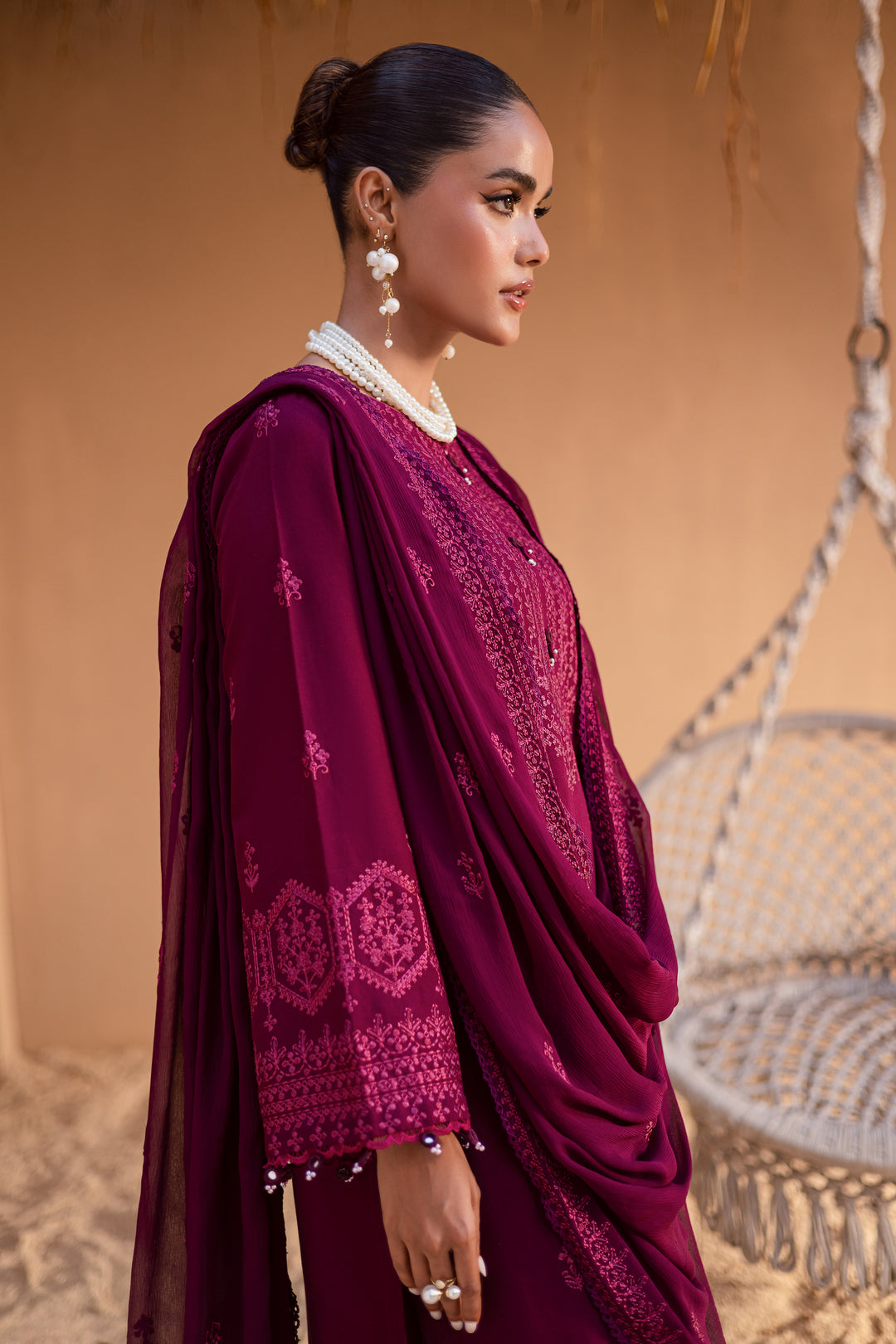 Maroon Henna 3Pc - Embroidered Khaddar Dress