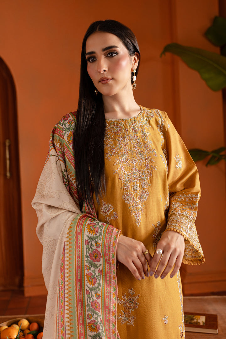 Gold Inarah 3Pc - Embroidered Khaddar Dress - BATIK