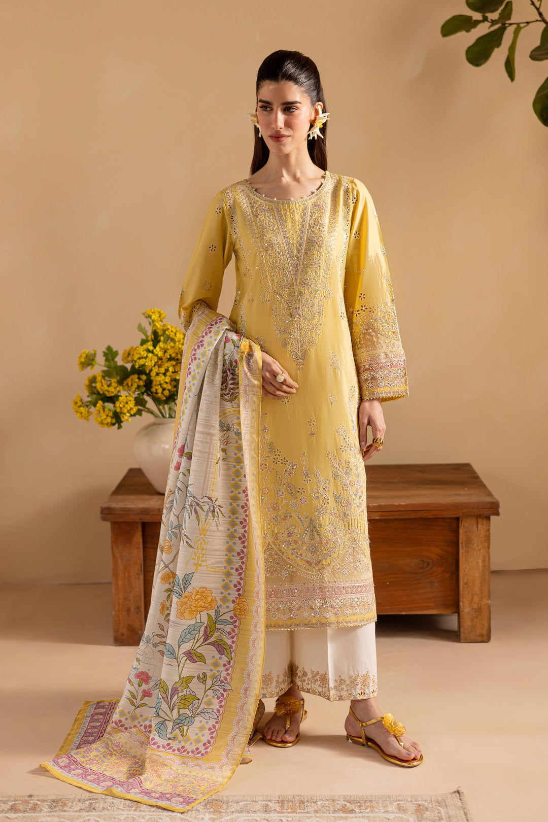 Lime Yellow 3Pc - Embroidered Luxe PIMA