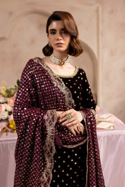 V. Maroon Amani 3Pc - Embroidered Luxe PRET