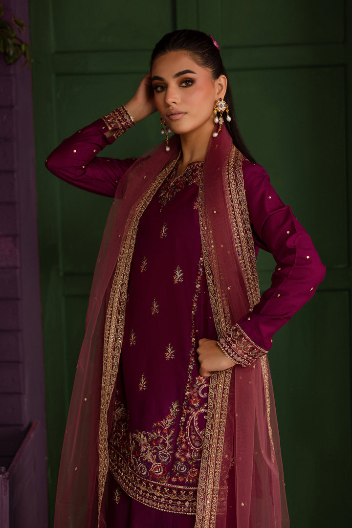 Eshaal 3Pc - Embroidered Solid Dress