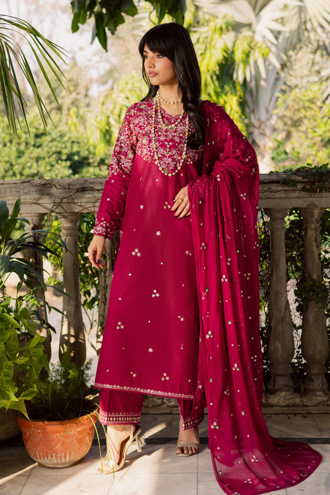 Pink Gulaab 3Pc - Embroidered Khaddar Dress