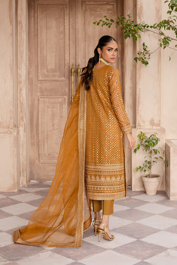 Ezra Mustard 3Pc - Embroidered Luxe Pret