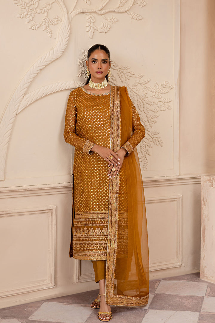 Ezra Mustard 3Pc - Embroidered Luxe Pret