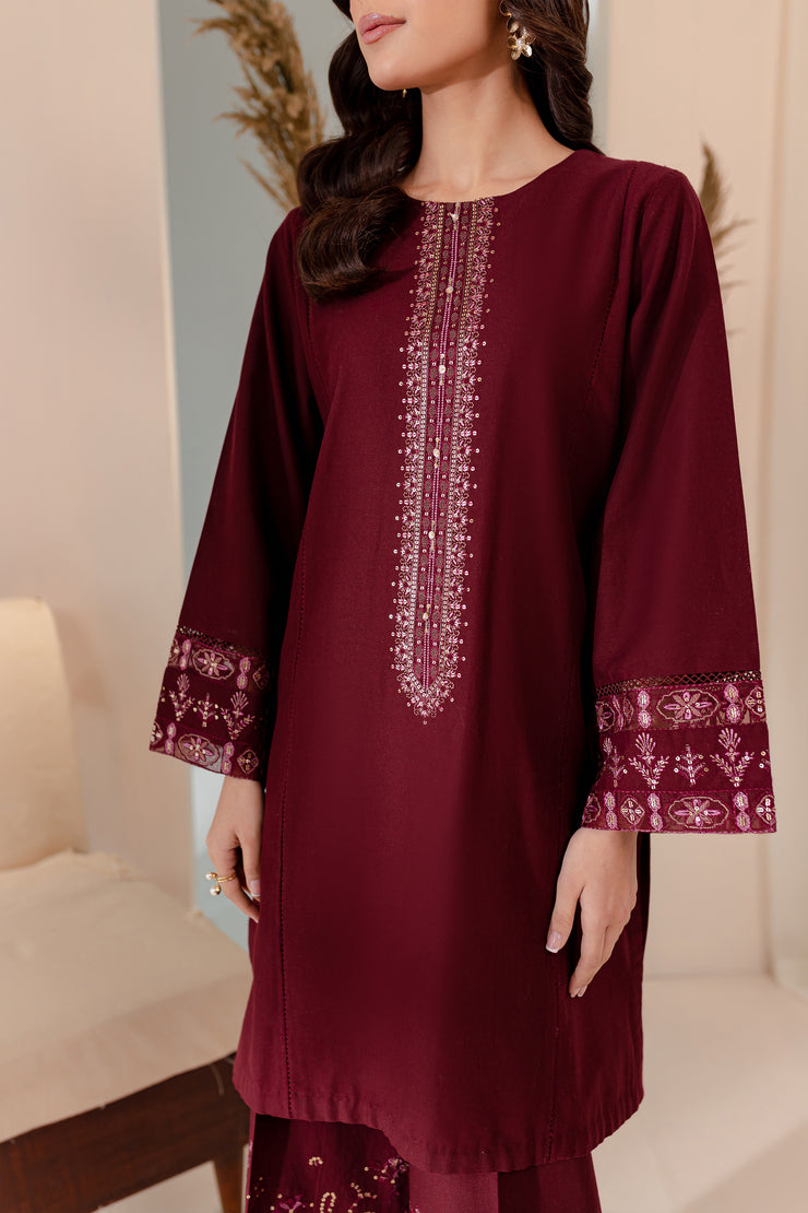 Ebony Ember 2Pc - Embroidered Khaddar Dress - BATIK